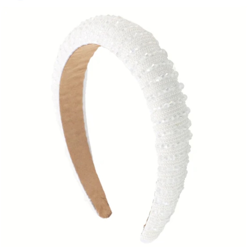 Beaded White Headband Bejewelled Hairband, Rhinestone Bling Headpiece New